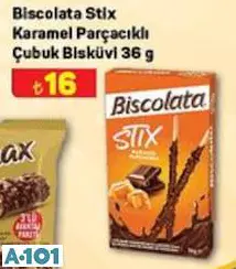 ŞÖLEN BİSCOLATA STİX KARAMEL PARÇACIKLI ÇUBUK BİSKÜVİ 36 G